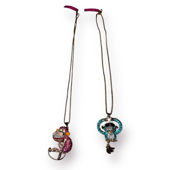 Betsey Johnson Crystal Rhinestone Necklace Monkey Gold Tone Necklace Bundle New - Picture 1 of 8